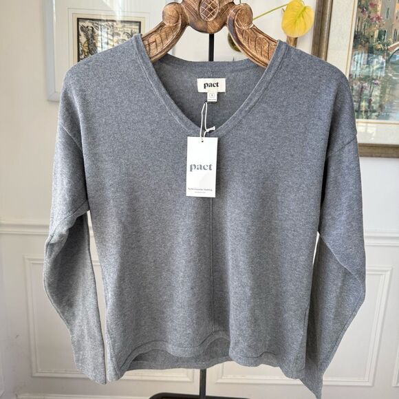 Pact Sweaters - NWT Pact Fine Knit Relaxed Sweater 100% Organic Cotton Grey $98 S